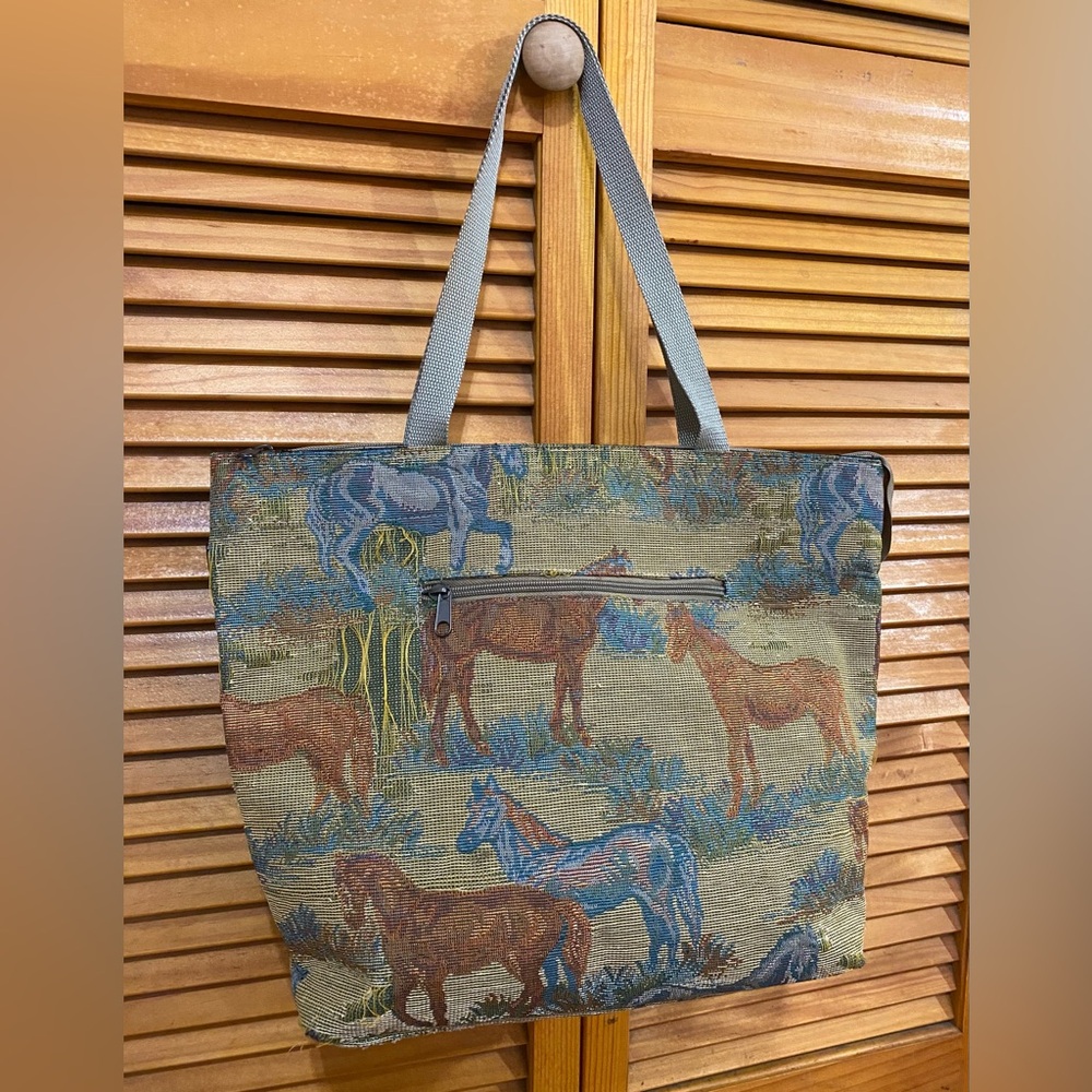 Vintage, embroidered purse with horses and matching pouch by Alfagear